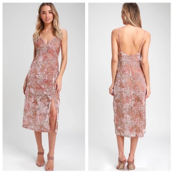 Lulus katrin mauve burnout velvet floral print midi dress - Picture 2 of 9